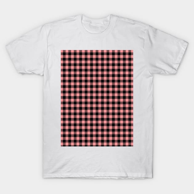 Gingham Check Pattern Stripes Black and Pink T-Shirt by GDCdesigns
